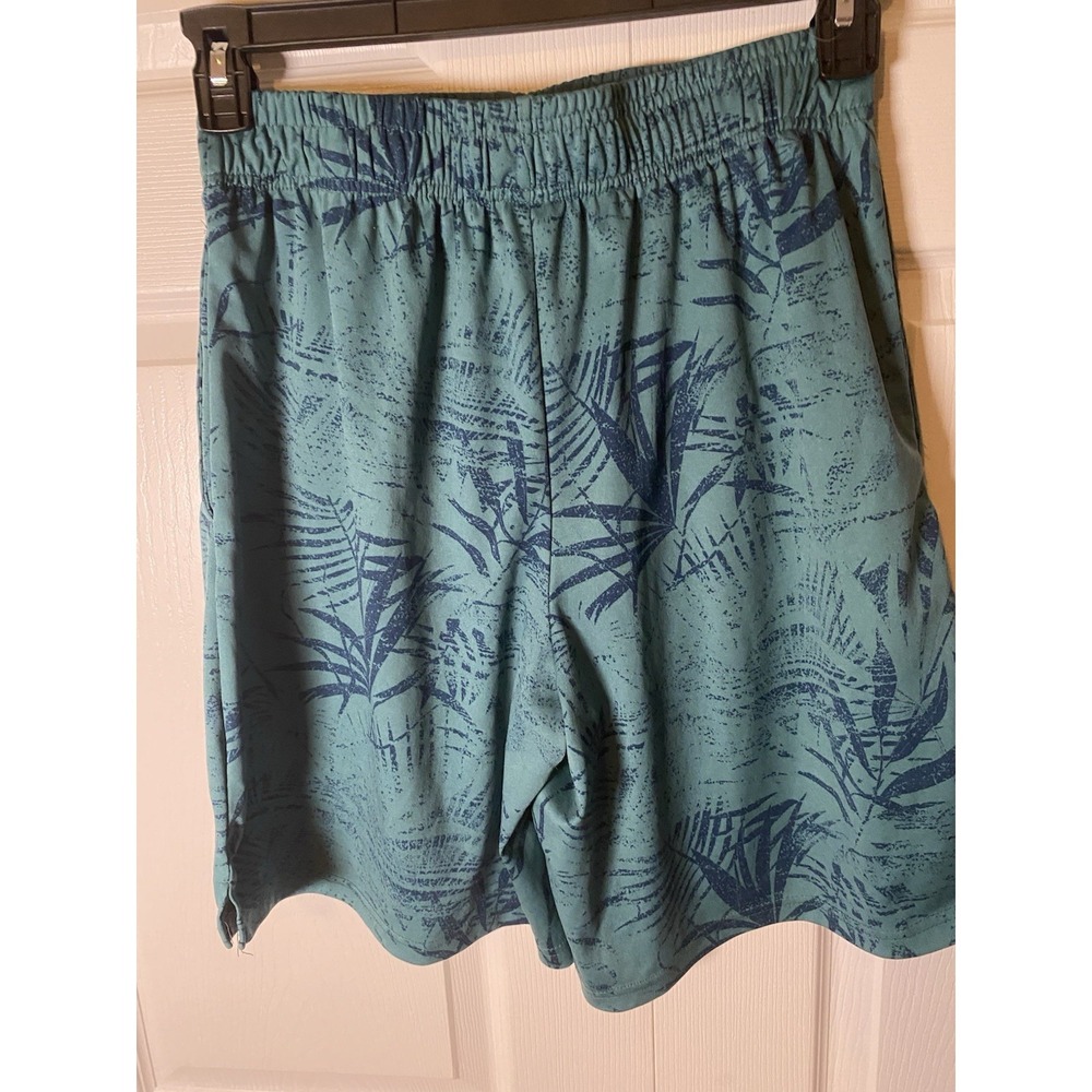Pro Player Men's‎ Teal Blue Leaf Print Athletic Shorts Size M Moisture Wicking